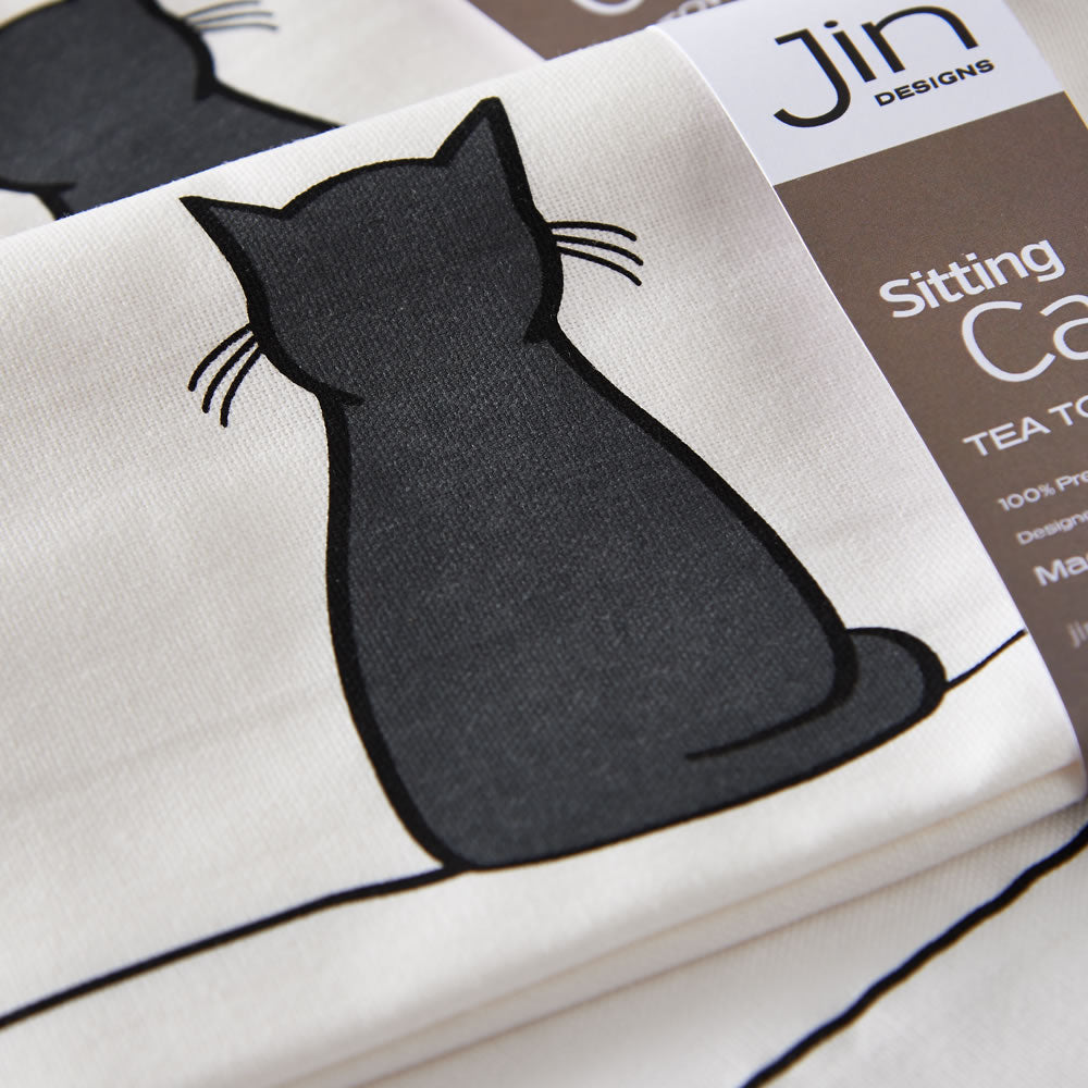 Sitting Cat Tea Towel Close Up