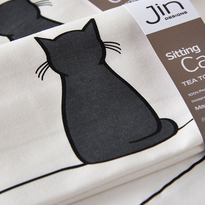 Sitting Cat Tea Towel Close Up