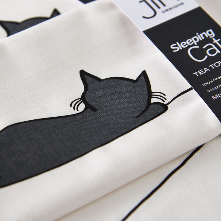 Sleeping Cat Tea Towel Close Up