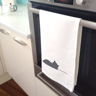 Sleeping Cat Tea Towel in the Kitchen